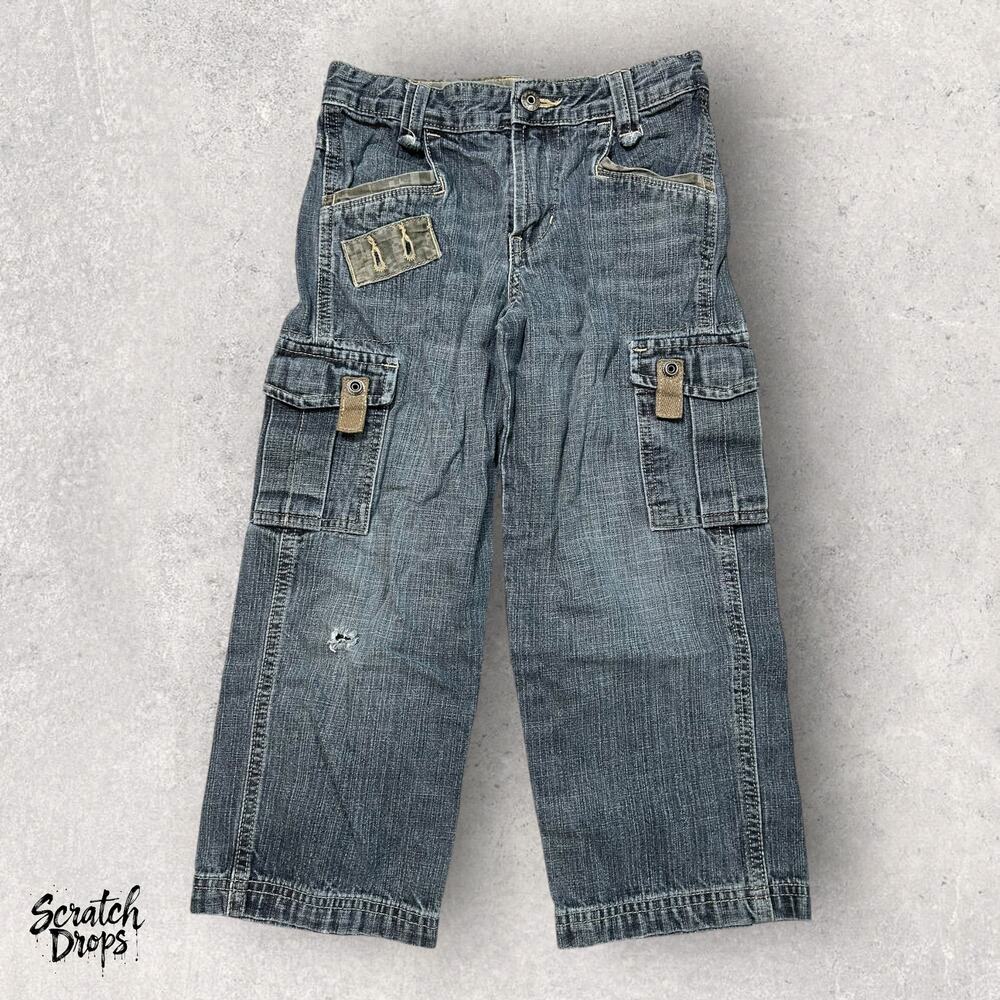 Vintage Y2K WRG Jeans Youth Cargo Pants Size 24 x 17 Distressed Multiple Pockets